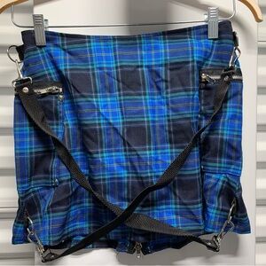 Dogpile Vintage Plaid  Mini Skirt Punk - SMALL Blue Tartan D-Rings Cargo Zippers
